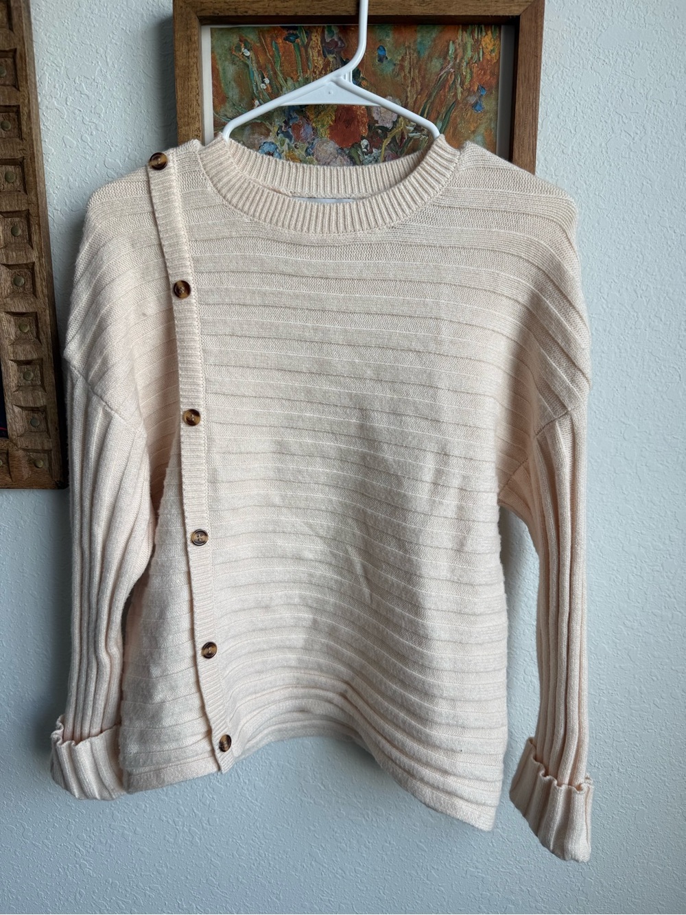 Pretty Garden - Classic Cream Button-Trim Women’s Sweater